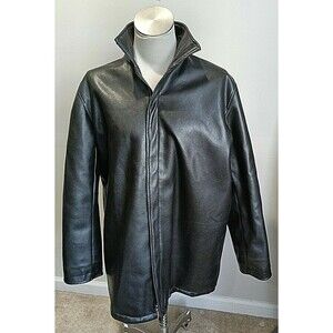 Whispering Smith London  Mens Black Zip Up Jacket Faux Leather  Large Hip Length